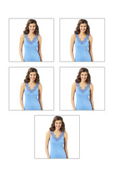 Özkan 2001 5'li Paket Kadın Pamuklu Ribana Dantelli Güpürlü Manolya Atlet - Thumbnail