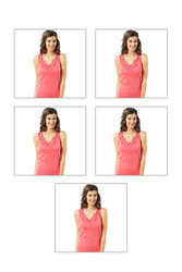 Özkan 2001 5'li Paket Kadın Pamuklu Ribana Dantelli Güpürlü Manolya Atlet - Thumbnail