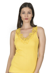 Özkan 2001 5'li Paket Kadın Pamuklu Ribana Dantelli Güpürlü Manolya Atlet - Thumbnail