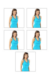 Özkan 2001 5'li Paket Kadın Pamuklu Ribana Dantelli Güpürlü Manolya Atlet - Thumbnail