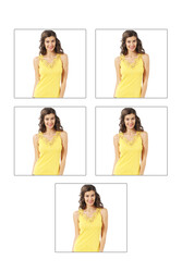 Özkan 2001 5'li Paket Kadın Pamuklu Ribana Dantelli Güpürlü Manolya Atlet - Thumbnail