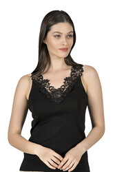 Özkan 2001 5'li Paket Kadın Pamuklu Ribana Dantelli Güpürlü Manolya Atlet - Thumbnail