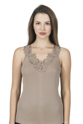 Özkan 2001 5'li Paket Kadın Pamuklu Ribana Dantelli Güpürlü Manolya Atlet - Thumbnail