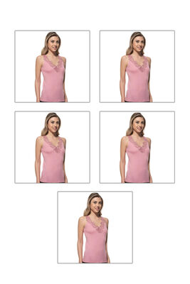 Özkan Underwear - Özkan 2001 5'li Paket Kadın Pamuklu Ribana Dantelli Güpürlü Manolya Atlet