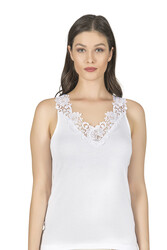 Özkan 2001 5'li Paket Kadın Pamuklu Ribana Dantelli Güpürlü Manolya Atlet - Thumbnail