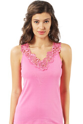 Özkan 2001 5'li Paket Kadın Pamuklu Ribana Dantelli Güpürlü Manolya Atlet - Thumbnail