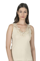 Özkan 2001 5'li Paket Kadın Pamuklu Ribana Dantelli Güpürlü Manolya Atlet - Thumbnail