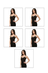 Özkan 2040 5'li Paket Kadın Viskon Saten Yaka Esnek Rahat Yumuşak İnce Askılı Atlet - Thumbnail