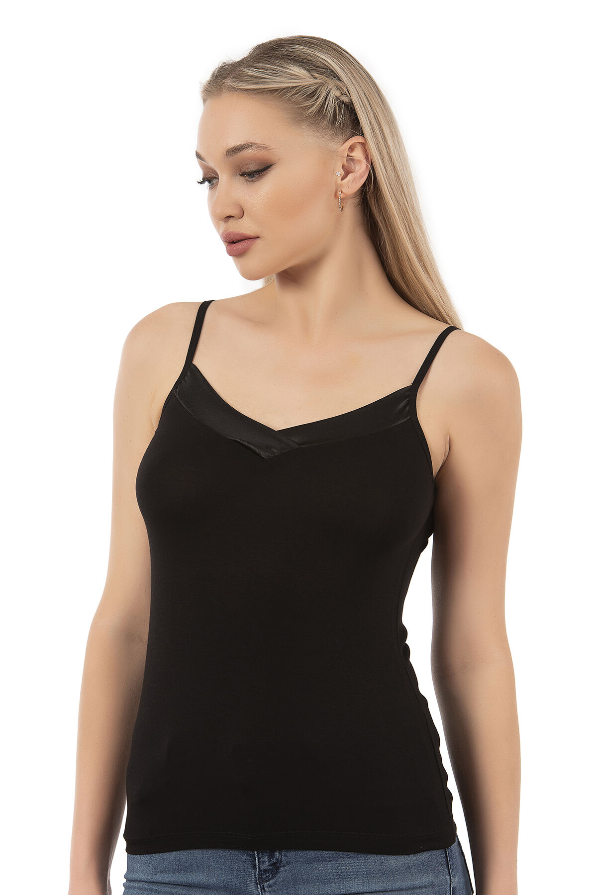 Özkan 2040 5'li Paket Kadın Viskon Saten Yaka Esnek Rahat Yumuşak İnce Askılı Atlet