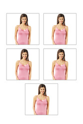 Özkan 2040 5'li Paket Kadın Viskon Saten Yaka Esnek Rahat Yumuşak İnce Askılı Atlet - Thumbnail