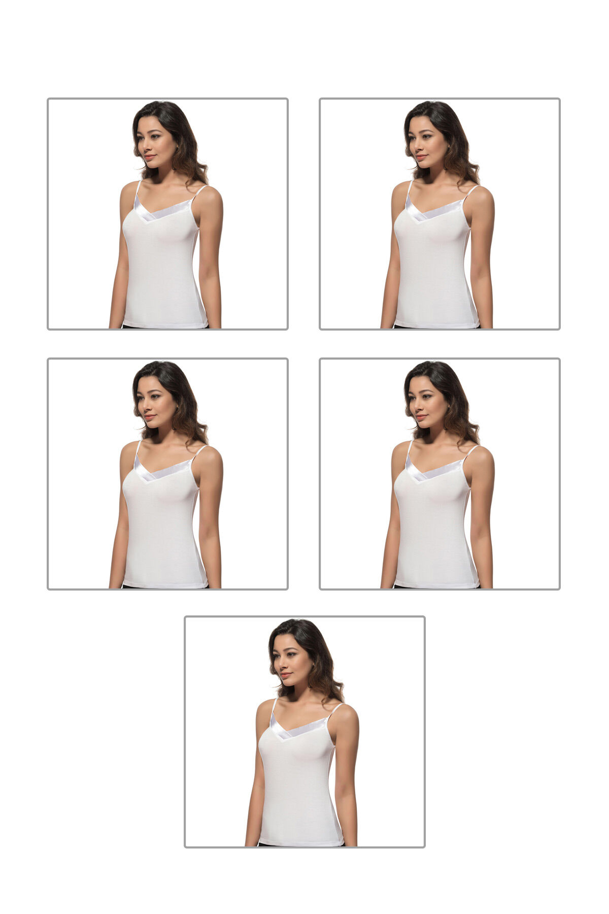 Özkan 2040 5'li Paket Kadın Viskon Saten Yaka Esnek Rahat Yumuşak İnce Askılı Atlet