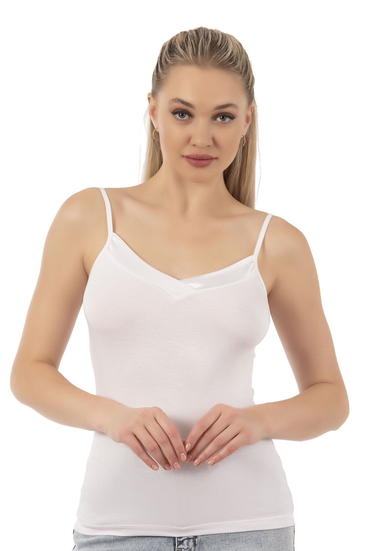 Özkan 2040 5'li Paket Kadın Viskon Saten Yaka Esnek Rahat Yumuşak İnce Askılı Atlet