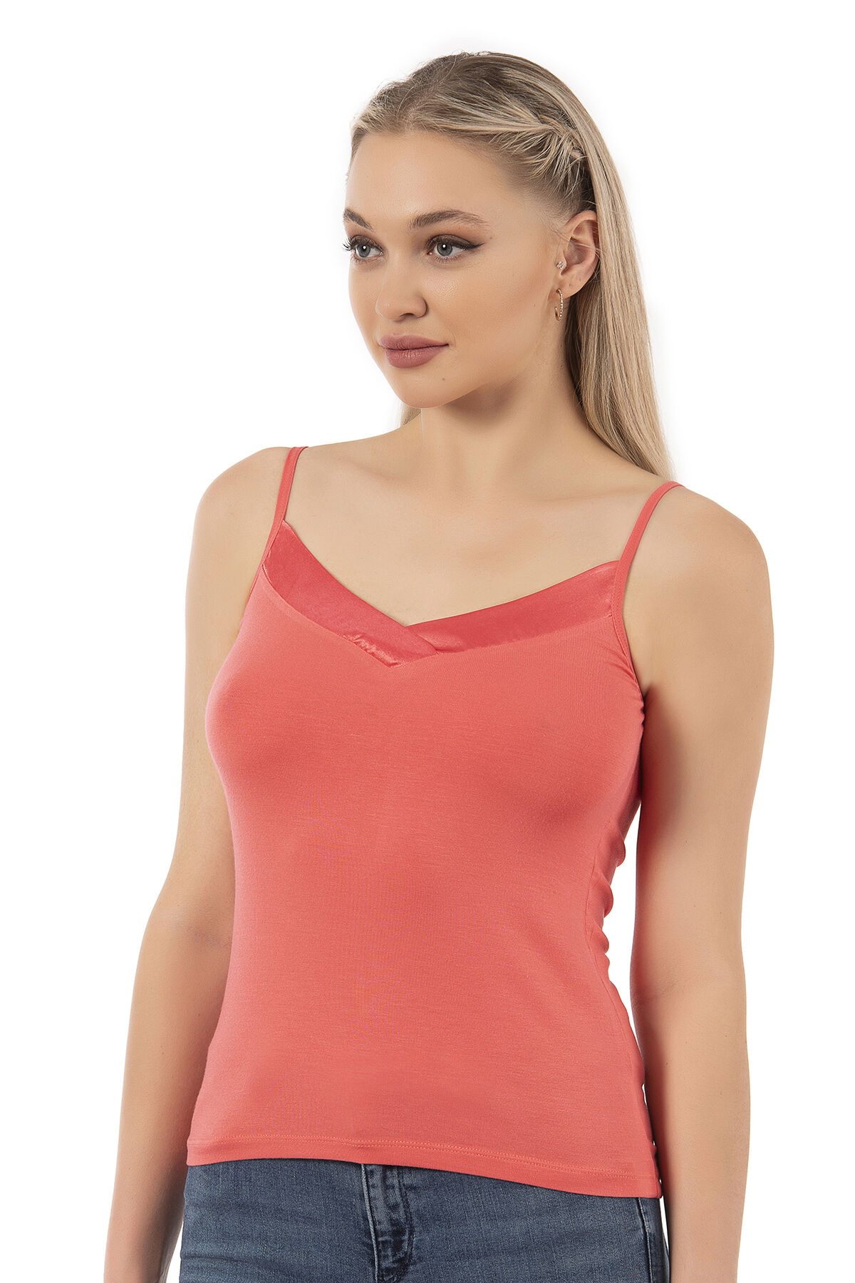 Özkan 2040 5'li Paket Kadın Viskon Saten Yaka Esnek Rahat Yumuşak İnce Askılı Atlet