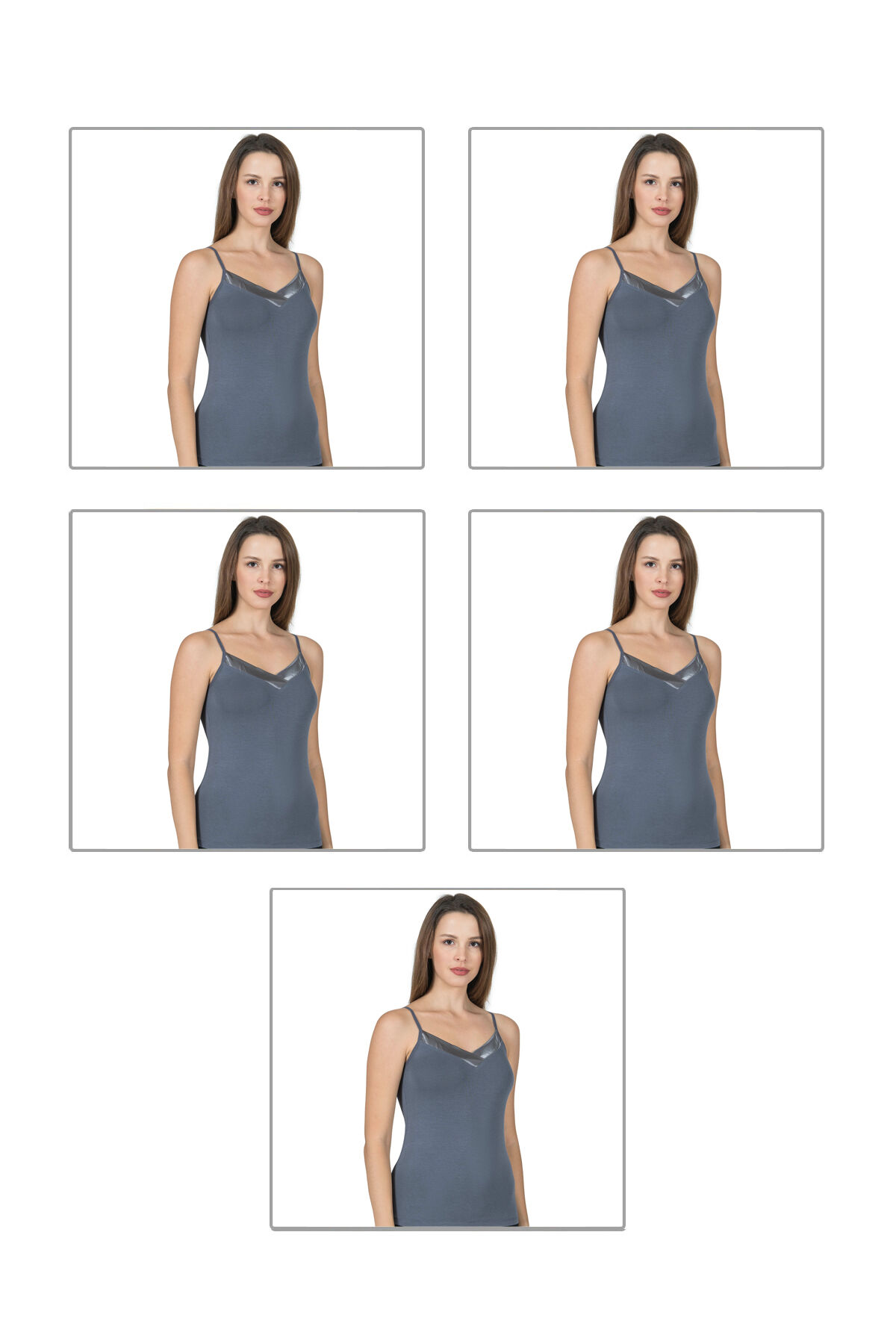 Özkan 2040 5'li Paket Kadın Viskon Saten Yaka Esnek Rahat Yumuşak İnce Askılı Atlet