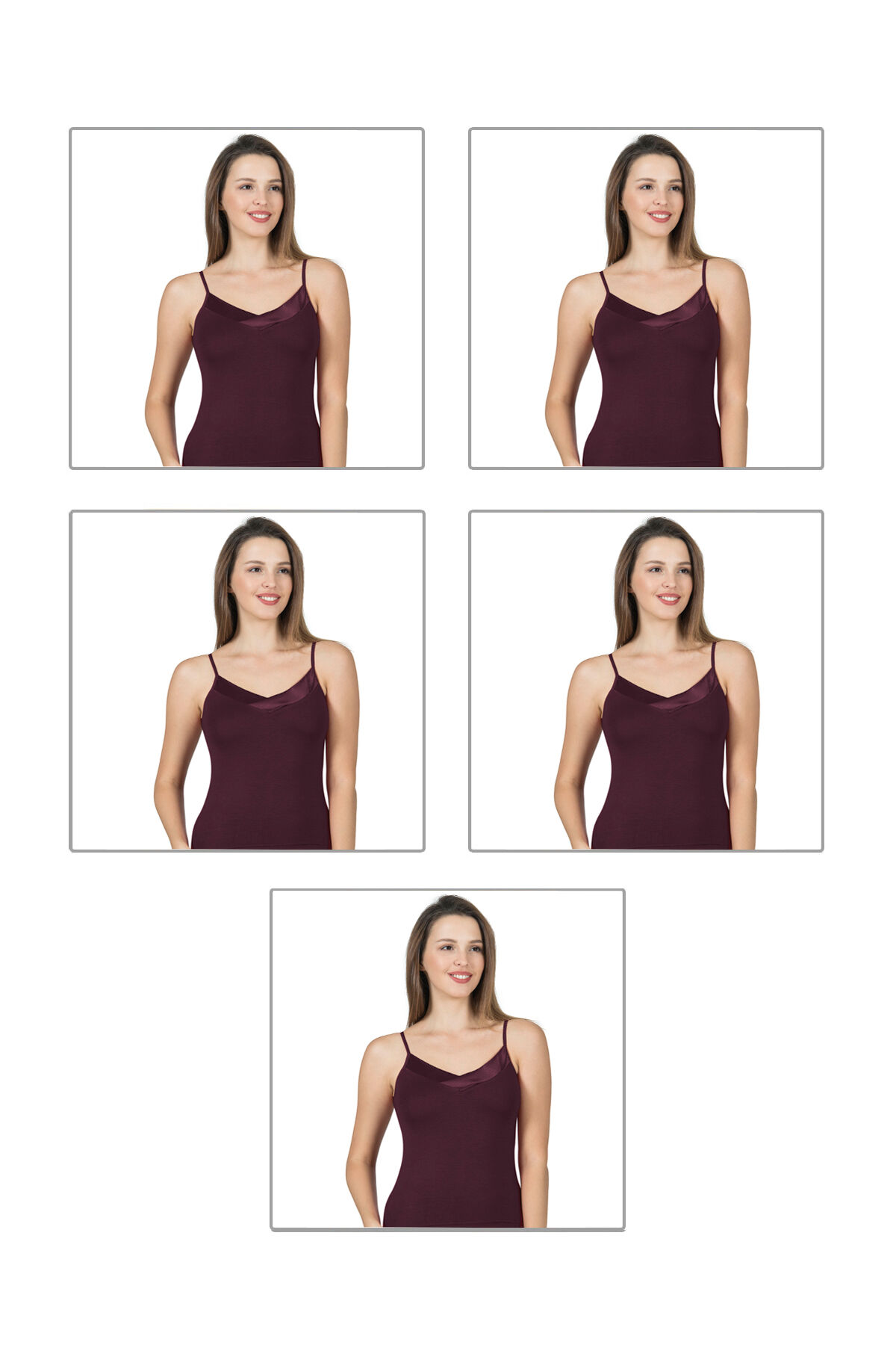 Özkan 2040 5'li Paket Kadın Viskon Saten Yaka Esnek Rahat Yumuşak İnce Askılı Atlet