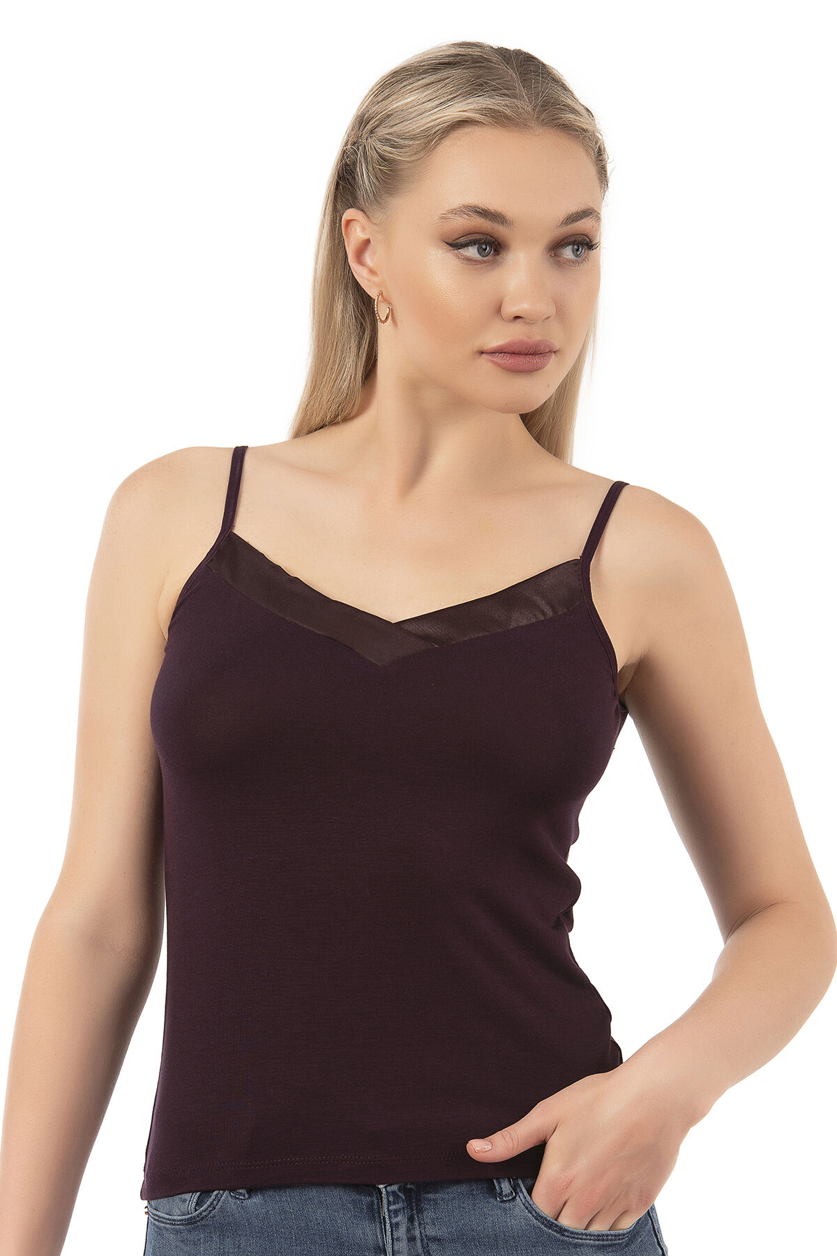 Özkan 2040 5'li Paket Kadın Viskon Saten Yaka Esnek Rahat Yumuşak İnce Askılı Atlet