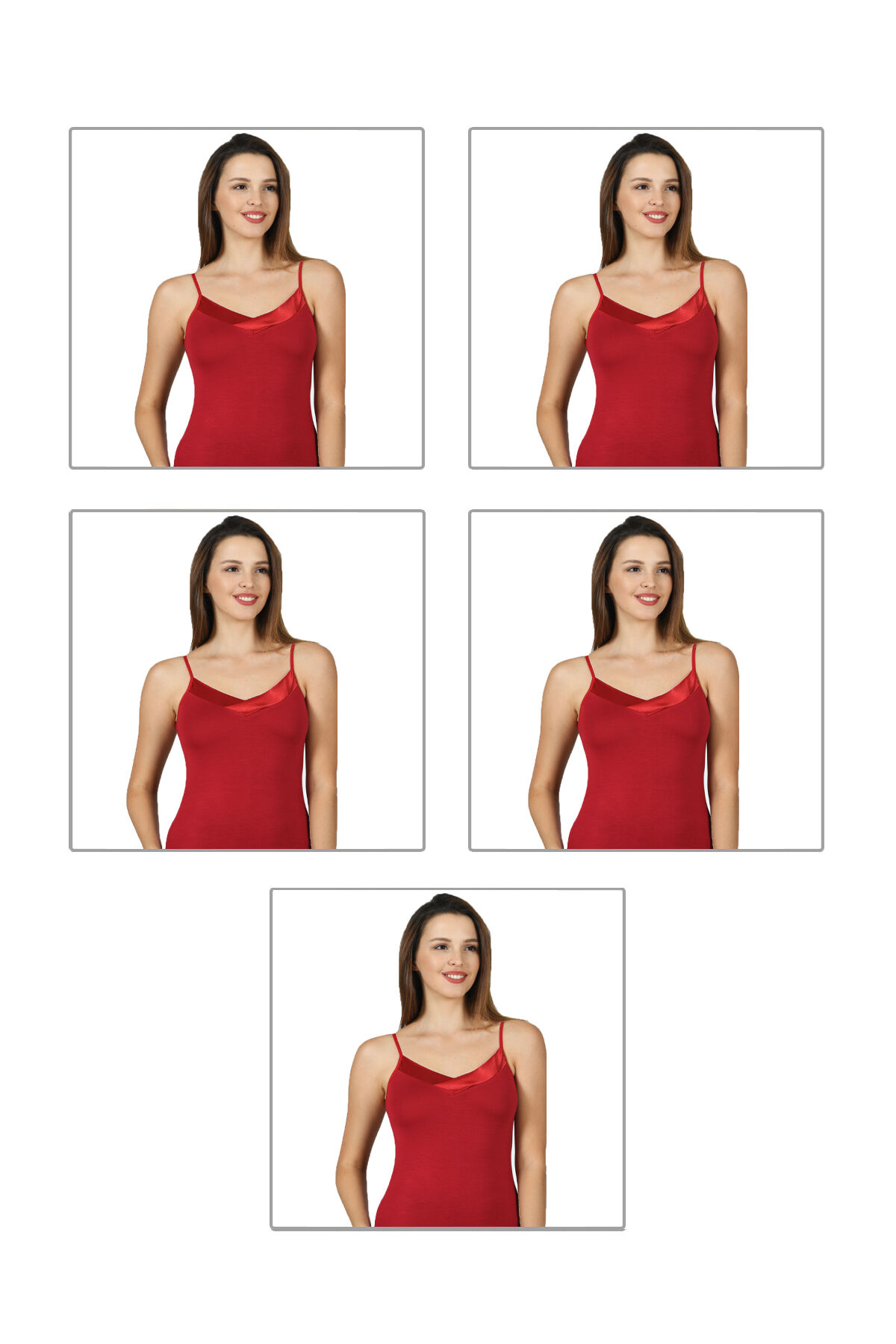 Özkan 2040 5'li Paket Kadın Viskon Saten Yaka Esnek Rahat Yumuşak İnce Askılı Atlet