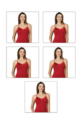 Özkan 2040 5'li Paket Kadın Viskon Saten Yaka Esnek Rahat Yumuşak İnce Askılı Atlet - Thumbnail