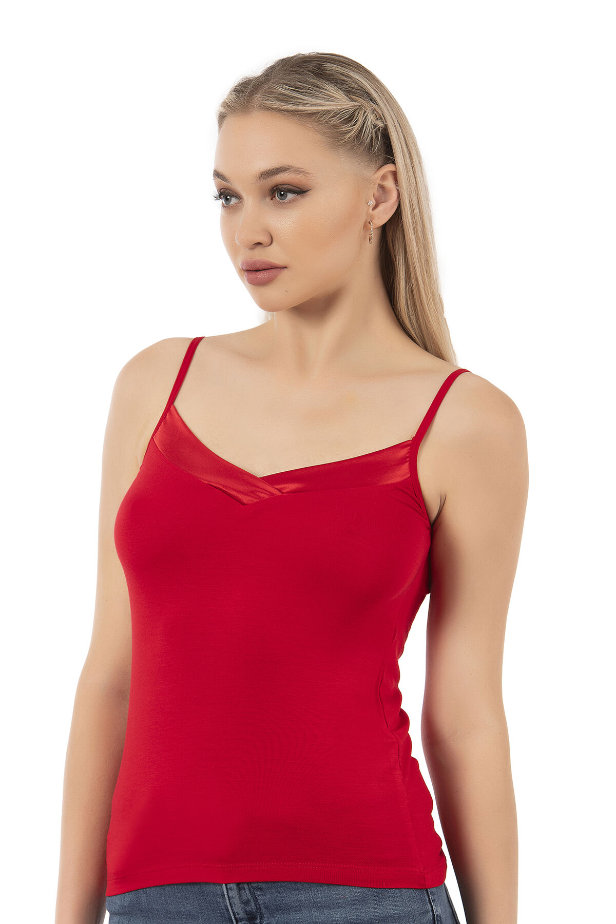 Özkan 2040 5'li Paket Kadın Viskon Saten Yaka Esnek Rahat Yumuşak İnce Askılı Atlet