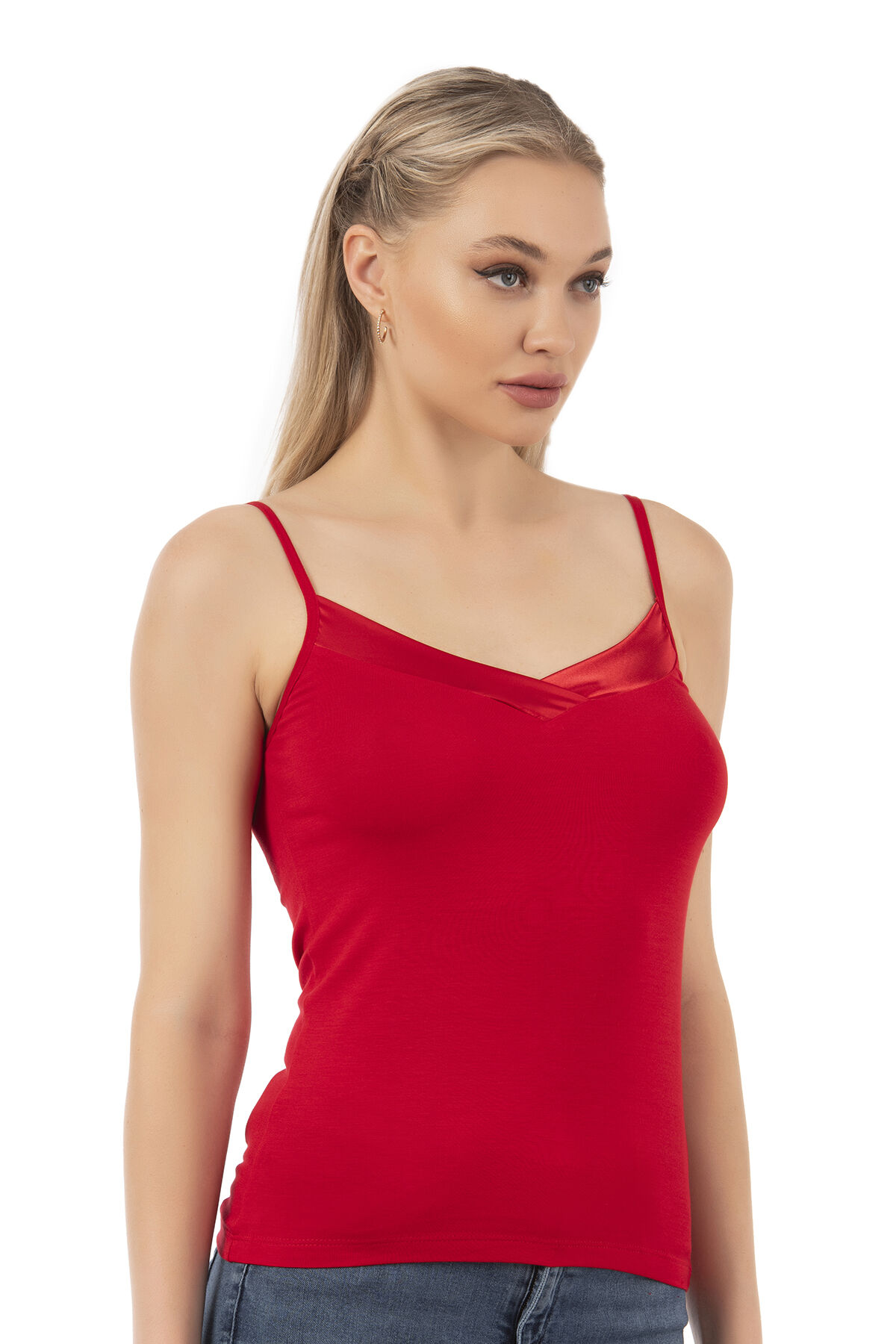 Özkan 2040 5'li Paket Kadın Viskon Saten Yaka Esnek Rahat Yumuşak İnce Askılı Atlet