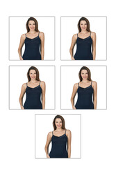 Özkan 2040 5'li Paket Kadın Viskon Saten Yaka Esnek Rahat Yumuşak İnce Askılı Atlet - Thumbnail