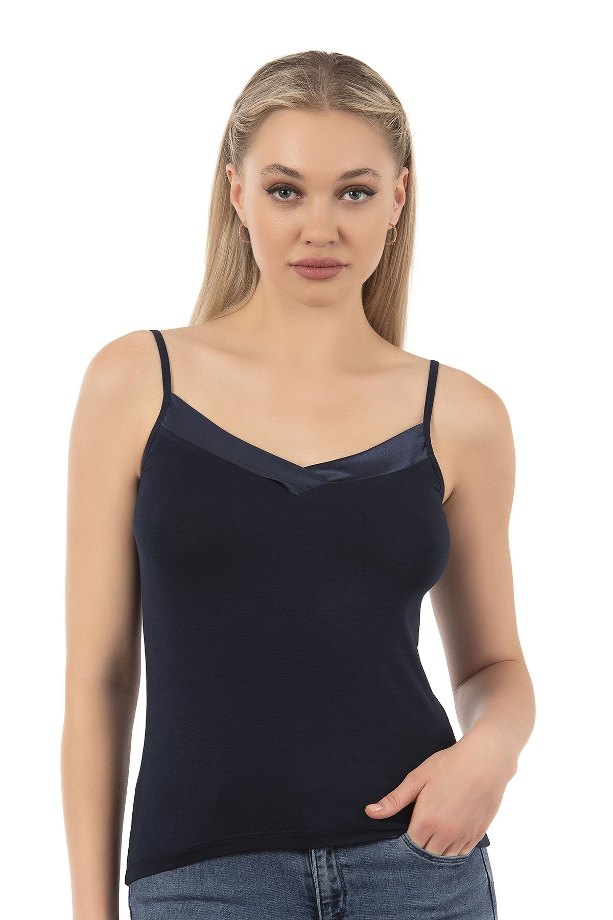 Özkan 2040 5'li Paket Kadın Viskon Saten Yaka Esnek Rahat Yumuşak İnce Askılı Atlet