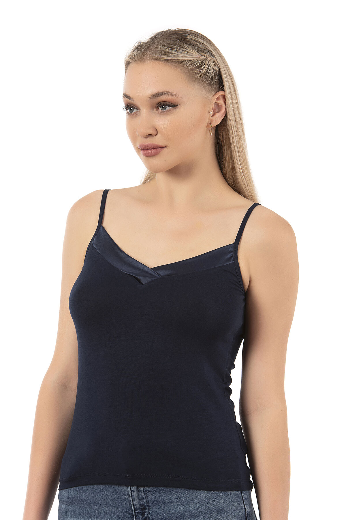 Özkan 2040 5'li Paket Kadın Viskon Saten Yaka Esnek Rahat Yumuşak İnce Askılı Atlet