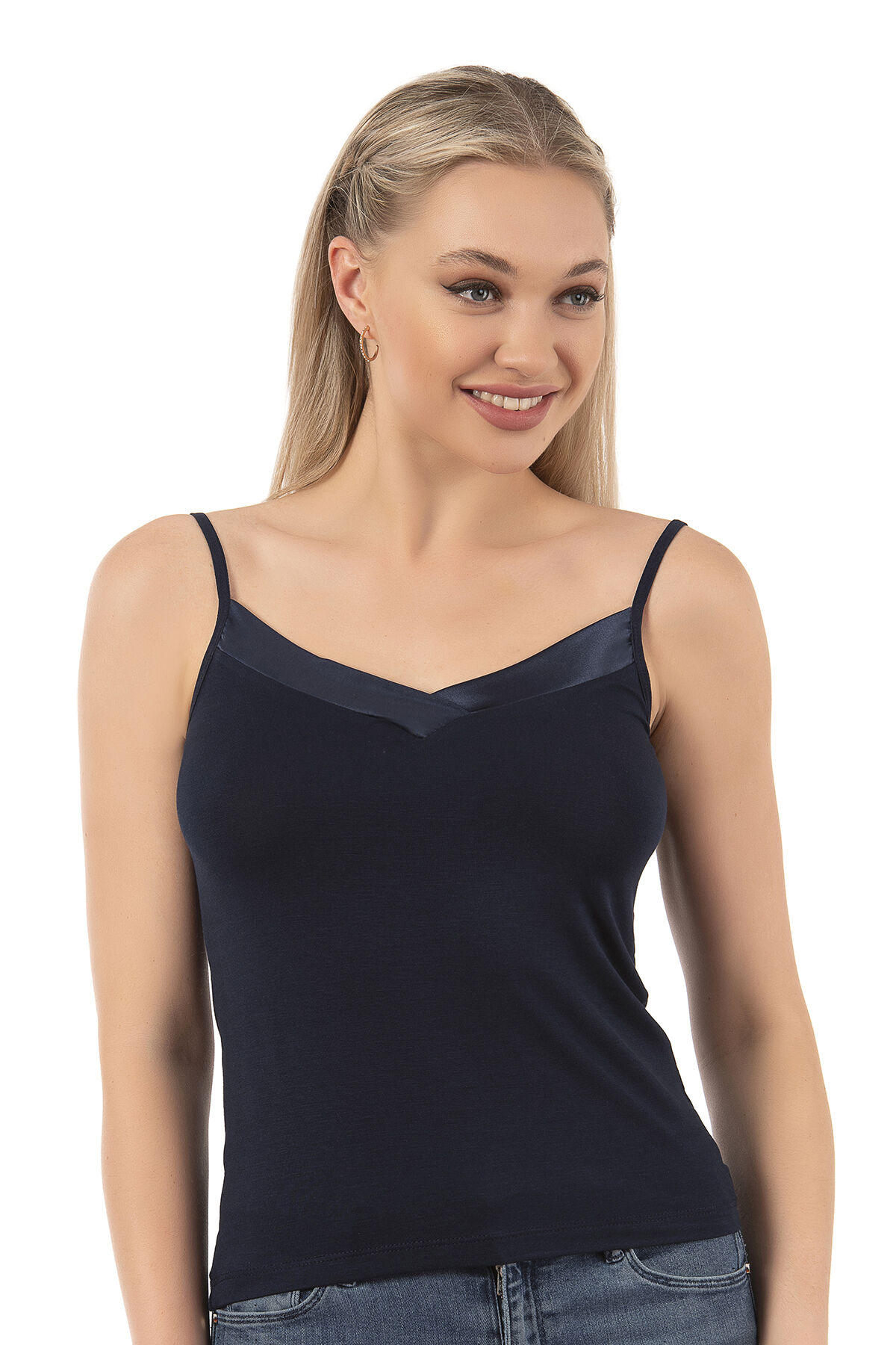 Özkan 2040 5'li Paket Kadın Viskon Saten Yaka Esnek Rahat Yumuşak İnce Askılı Atlet