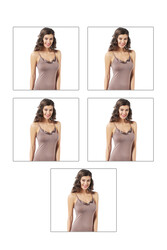 Özkan 2040 5'li Paket Kadın Viskon Saten Yaka Esnek Rahat Yumuşak İnce Askılı Atlet - Thumbnail