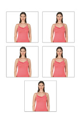 Özkan 2040 5'li Paket Kadın Viskon Saten Yaka Esnek Rahat Yumuşak İnce Askılı Atlet - Thumbnail