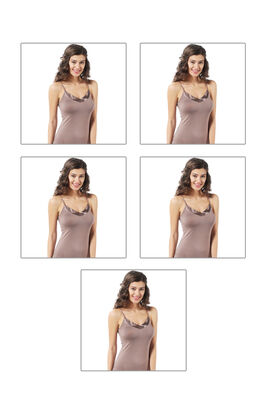 Özkan Underwear - Özkan 2040 5'li Paket Kadın Viskon Saten Yaka Esnek Rahat Yumuşak İnce Askılı Atlet