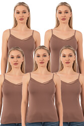 Özkan 2040 5'li Paket Kadın Viskon Saten Yaka Esnek Rahat Yumuşak İnce Askılı Atlet - Thumbnail