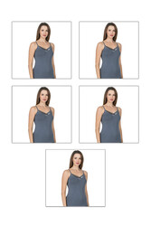 Özkan 2040 5'li Paket Kadın Viskon Saten Yaka Esnek Rahat Yumuşak İnce Askılı Atlet - Thumbnail