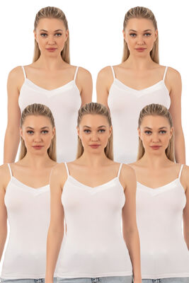 Özkan Underwear - Özkan 2040 5'li Paket Kadın Viskon Saten Yaka Esnek Rahat Yumuşak İnce Askılı Atlet