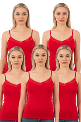 Özkan 2040 5'li Paket Kadın Viskon Saten Yaka Esnek Rahat Yumuşak İnce Askılı Atlet - Thumbnail