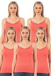 Özkan 2040 5'li Paket Kadın Viskon Saten Yaka Esnek Rahat Yumuşak İnce Askılı Atlet - Thumbnail