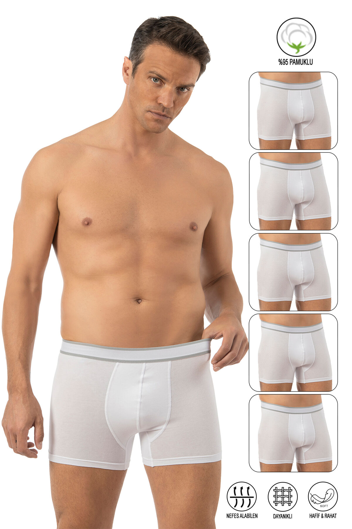 Özkan 11226 5'li Paket Erkek %95 Pamuklu Likralı Süprem Kumaş Esnek Rahat Boxer Şort