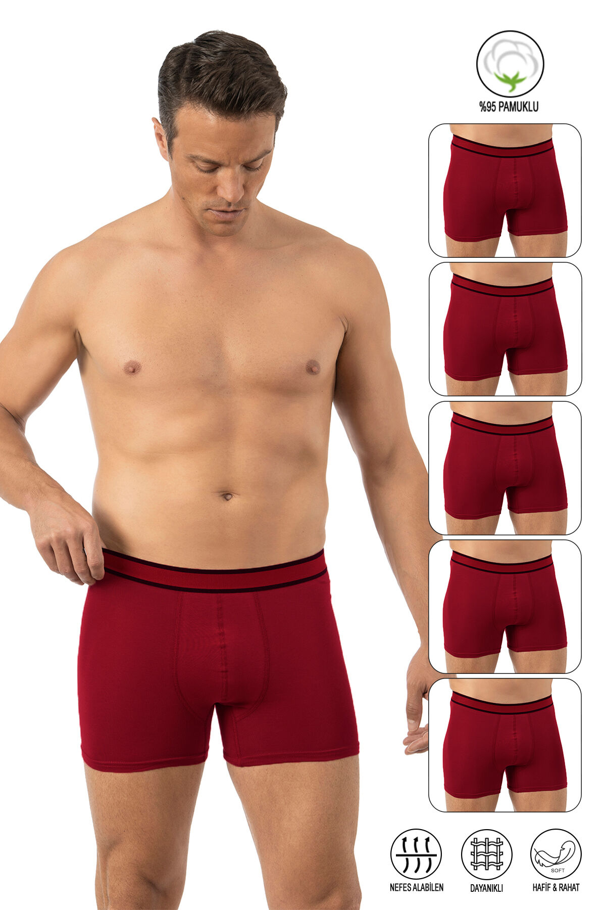 Özkan 11226 5'li Paket Erkek %95 Pamuklu Likralı Süprem Kumaş Esnek Rahat Boxer Şort