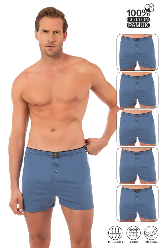 Özkan 0041 5'li Paket Erkek %100 Pamuklu Şardonlu Klasik Rahat Kesim Havlu Bel Süprem Penye Boxer - 26