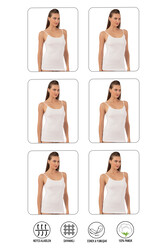 Özkan 0107 6'lı Paket Kadın %100 Pamuklu Ribana Esnek Rahat İp Askılı Örme Atlet - Thumbnail