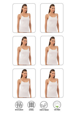 Özkan Underwear - Özkan 0107 6'lı Paket Kadın %100 Pamuklu Ribana Esnek Rahat İp Askılı Örme Atlet