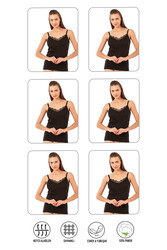 Özkan 0110 6'lı Paket Kadın Ribana %100 Pamuklu Güpürlü Esnek Rahat Ince Askılı Atlet - Thumbnail