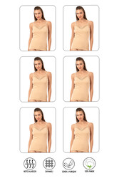 Özkan 0110 6'lı Paket Kadın Ribana %100 Pamuklu Güpürlü Esnek Rahat Ince Askılı Atlet - Thumbnail