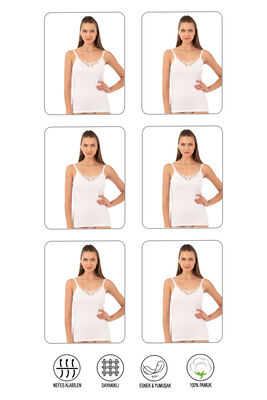 Özkan Underwear - Özkan 0110 6'lı Paket Kadın Ribana %100 Pamuklu Güpürlü Esnek Rahat Ince Askılı Atlet