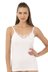 Özkan 0110 6'lı Paket Kadın Ribana %100 Pamuklu Güpürlü Esnek Rahat Ince Askılı Atlet - Thumbnail