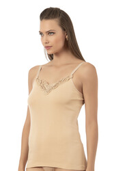 Özkan 0110 6'lı Paket Kadın Ribana %100 Pamuklu Güpürlü Esnek Rahat Ince Askılı Atlet - Thumbnail