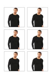 Özkan 0266 6'lı Paket Erkek Penye Likralı Pamuklu Yuvarlak Yaka Uzun Kol Tişört Fanila - Thumbnail