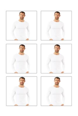 Özkan Underwear - Özkan 0266 6'lı Paket Erkek Penye Likralı Pamuklu Yuvarlak Yaka Uzun Kol Tişört Fanila