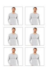 Özkan 0266 6'lı Paket Erkek Penye Likralı Pamuklu Yuvarlak Yaka Uzun Kol Tişört Fanila - Thumbnail