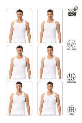 Özkan Underwear - Özkan 0113 6'lı Paket Erkek %100 Pamuklu Esnek Yumuşak Ribana Kalın Askılı Atlet